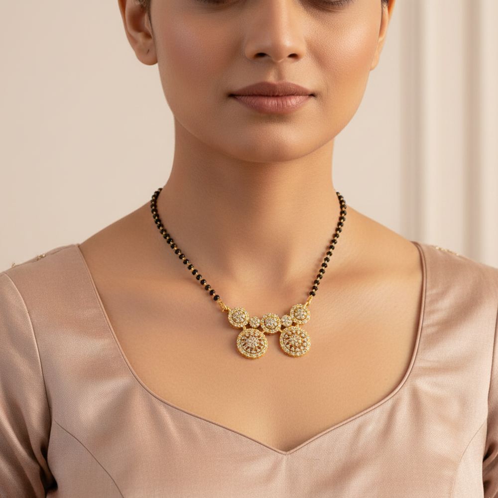The99Jewel GraceBloom Floral Stone Brass AD Mangalsutra for Everyday Glam