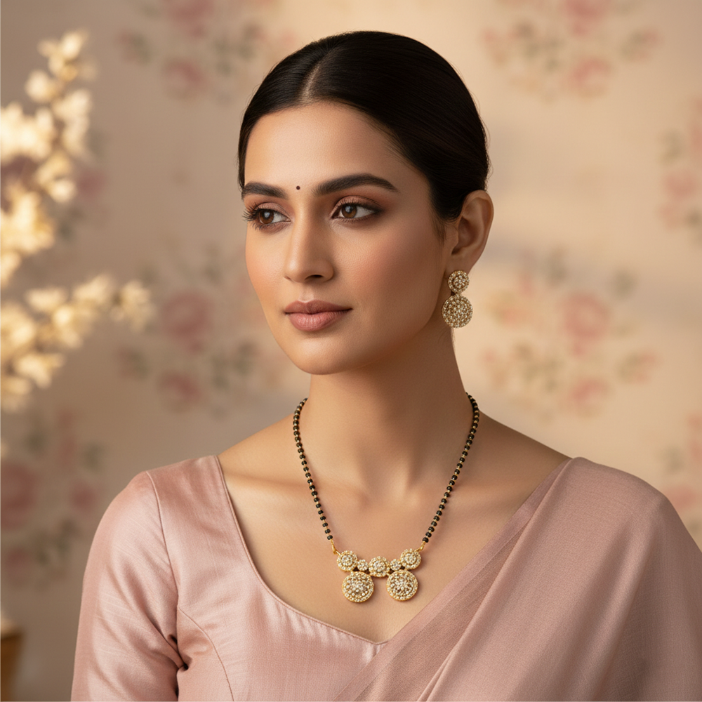 The99Jewel GraceBloom Floral Stone Brass AD Mangalsutra for Glam