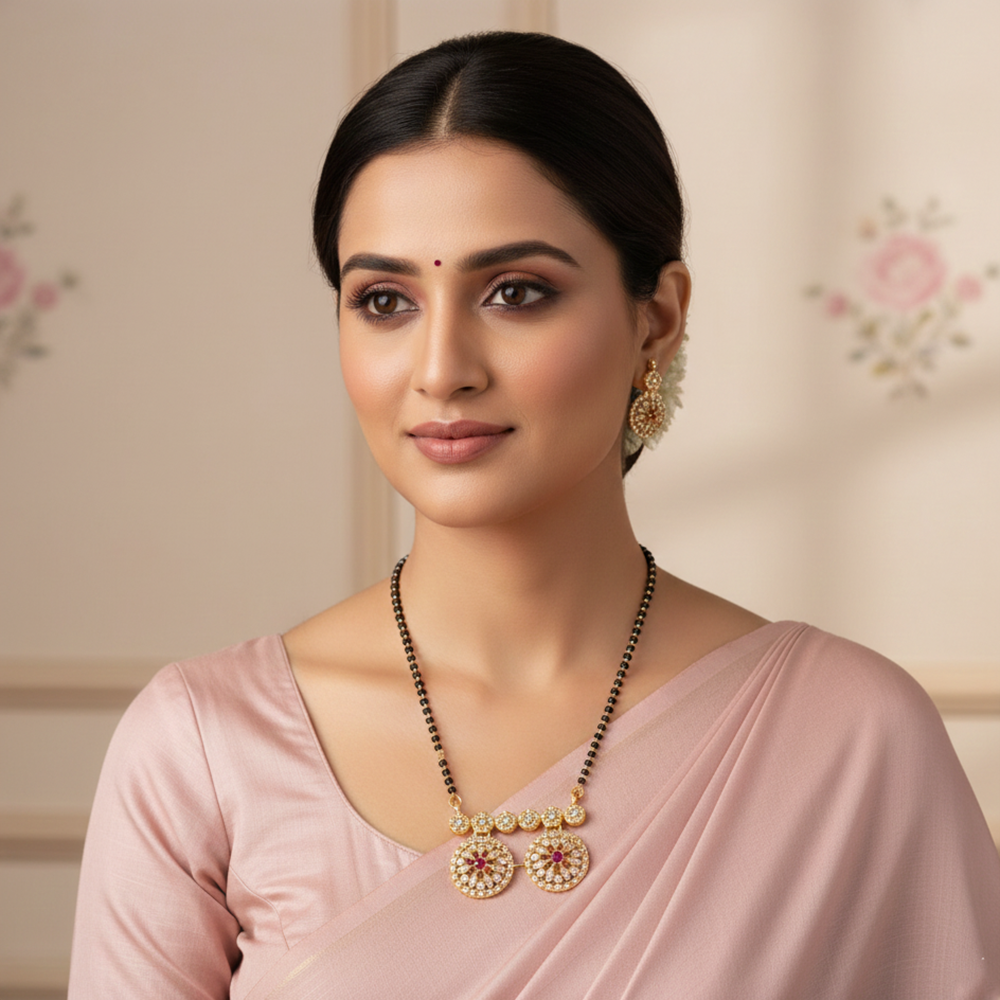 The99Jewel Ethereal Charm Brass AD Mangalsutra with Classic Black Beads