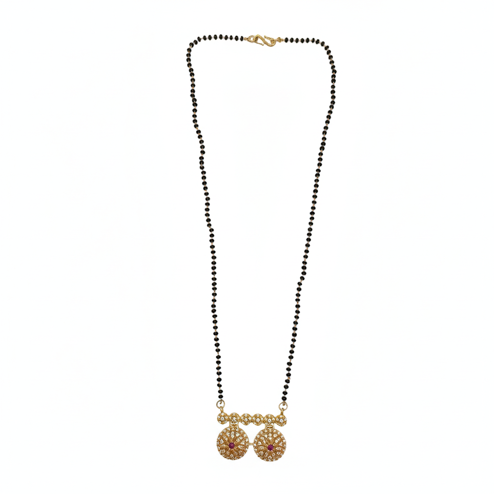 The99Jewel Ethereal Charm Brass AD Mangalsutra with Classic Black Beads