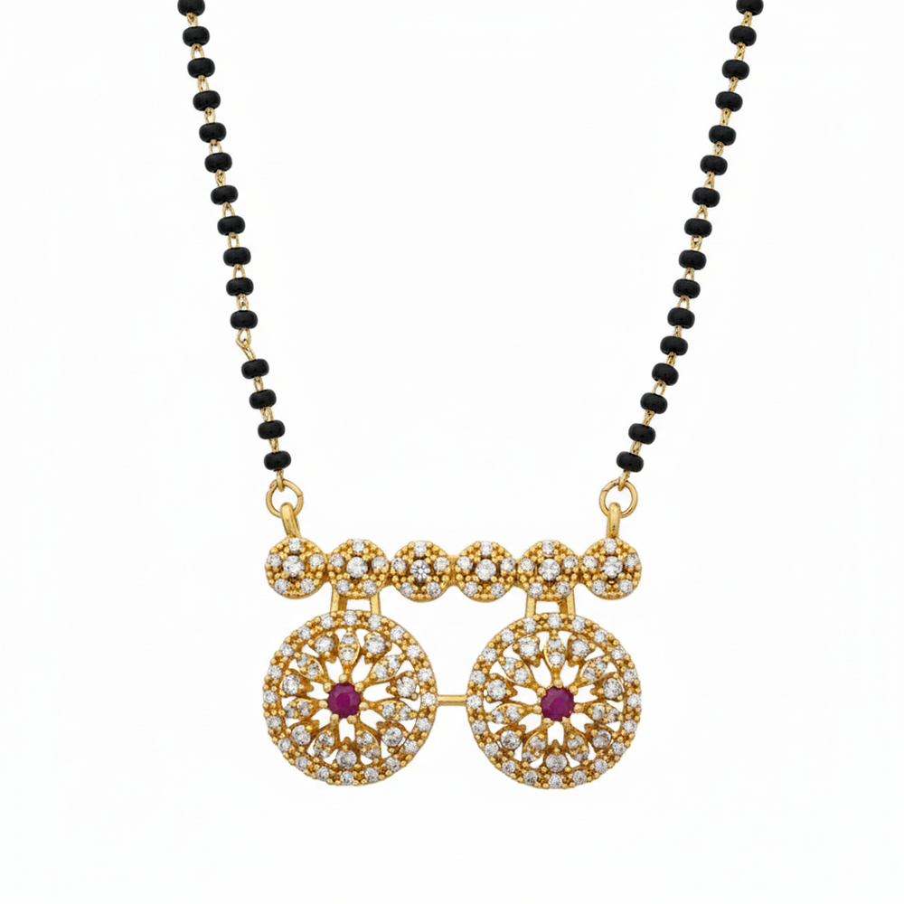 The99Jewel Ethereal Charm Brass AD Mangalsutra with Classic Black Beads