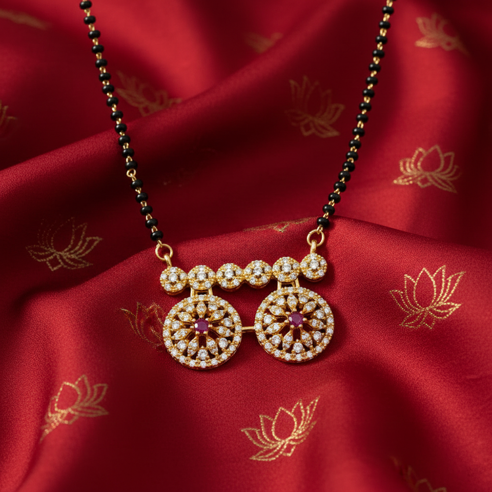 The99Jewel Ethereal Charm Brass AD Mangalsutra with Classic Black Beads