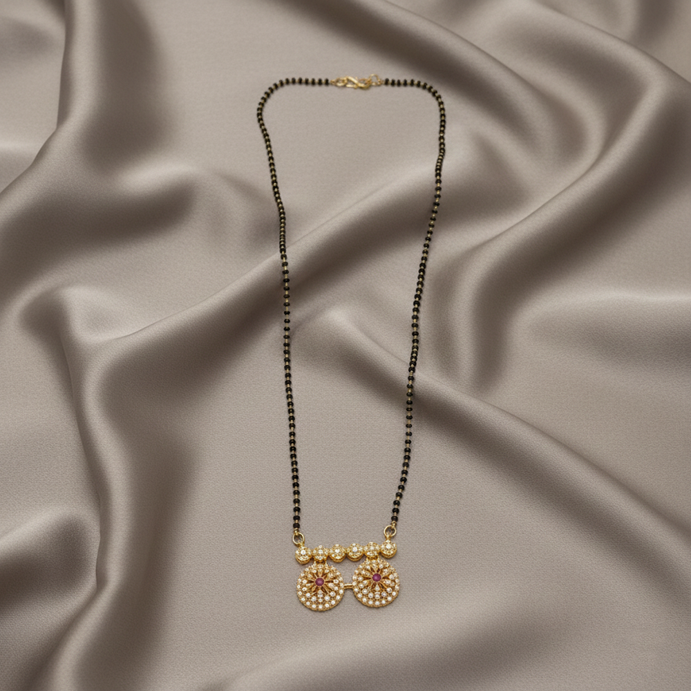 The99Jewel Ethereal Charm Brass AD Mangalsutra with Classic Black Beads