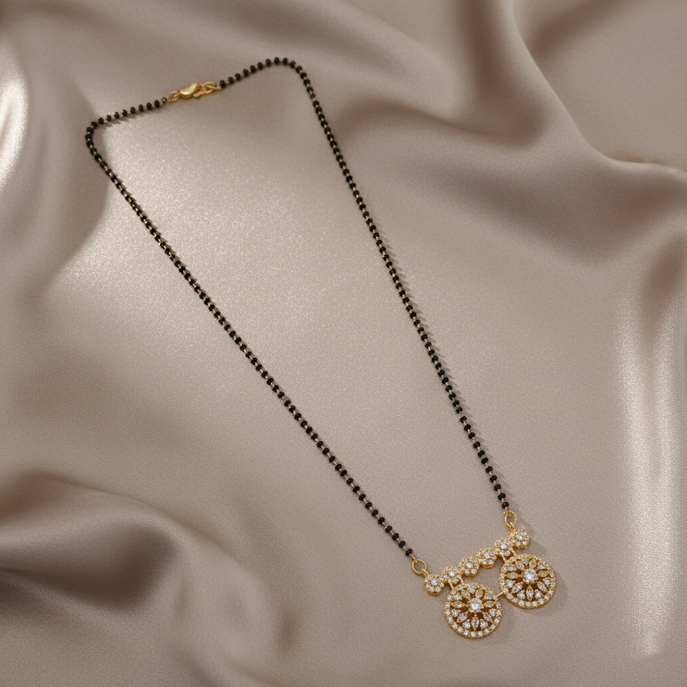 The99Jewel GraceBloom Floral Stone Brass AD Mangalsutra for Everyday Glam