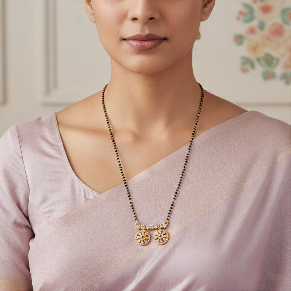 The99Jewel GraceBloom Floral Stone Brass AD Mangalsutra for Glam