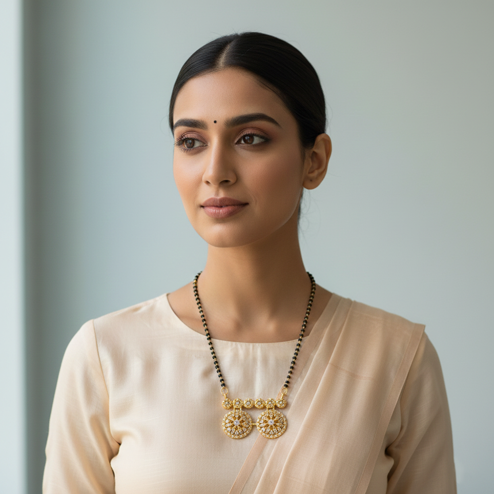 The99Jewel GraceBloom Floral Stone Brass AD Mangalsutra for Everyday Glam