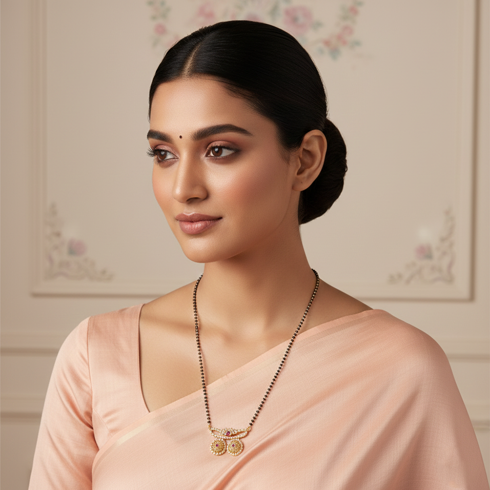 The99Jewel Delicate Bloom Gold Finish Brass AD Mangalsutra for Daily Grace