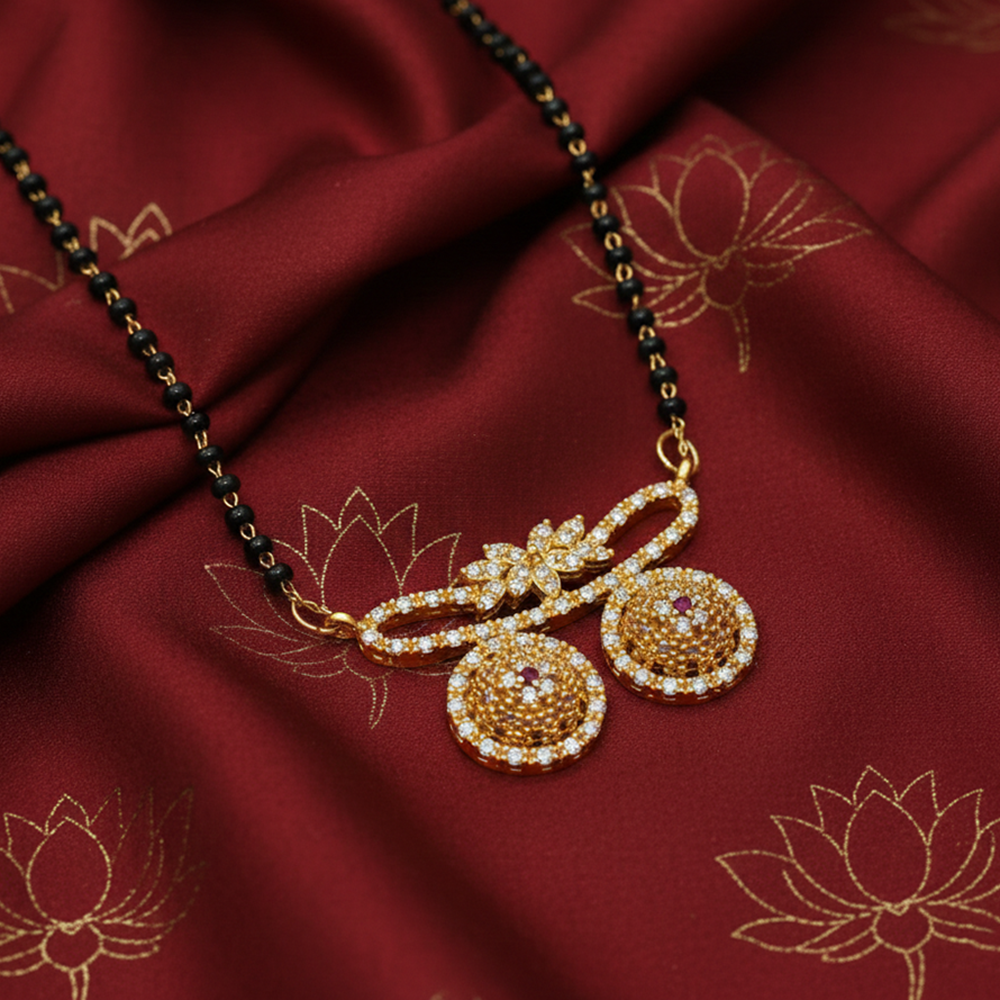 The99Jewel Delicate Bloom Gold Finish Brass AD Mangalsutra for Daily Grace