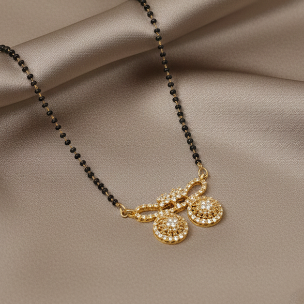 The99Jewel Ethereal Charm Brass AD Mangalsutra with Black Beads