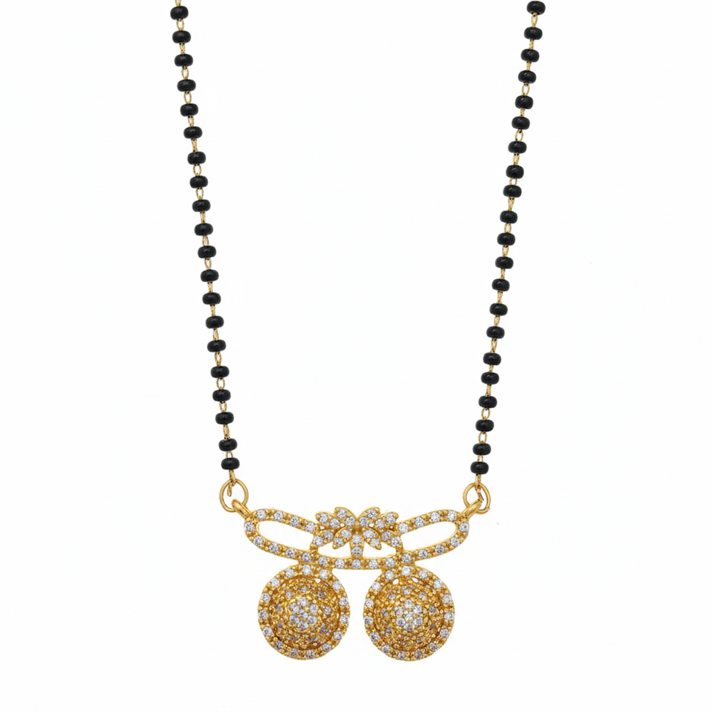 The99Jewel Ethereal Charm Brass AD Mangalsutra with Black Beads