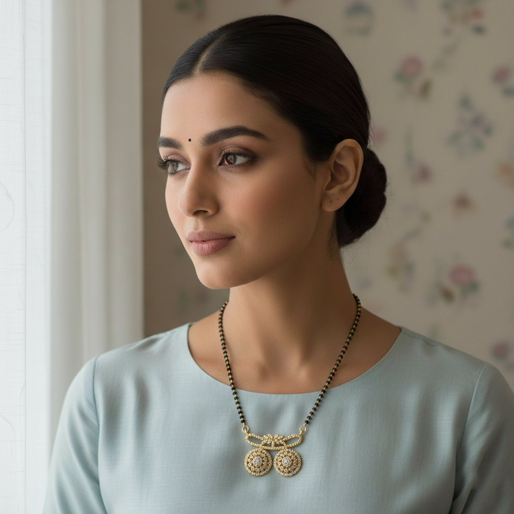 The99Jewel Ethereal Charm Brass AD Mangalsutra with Black Beads