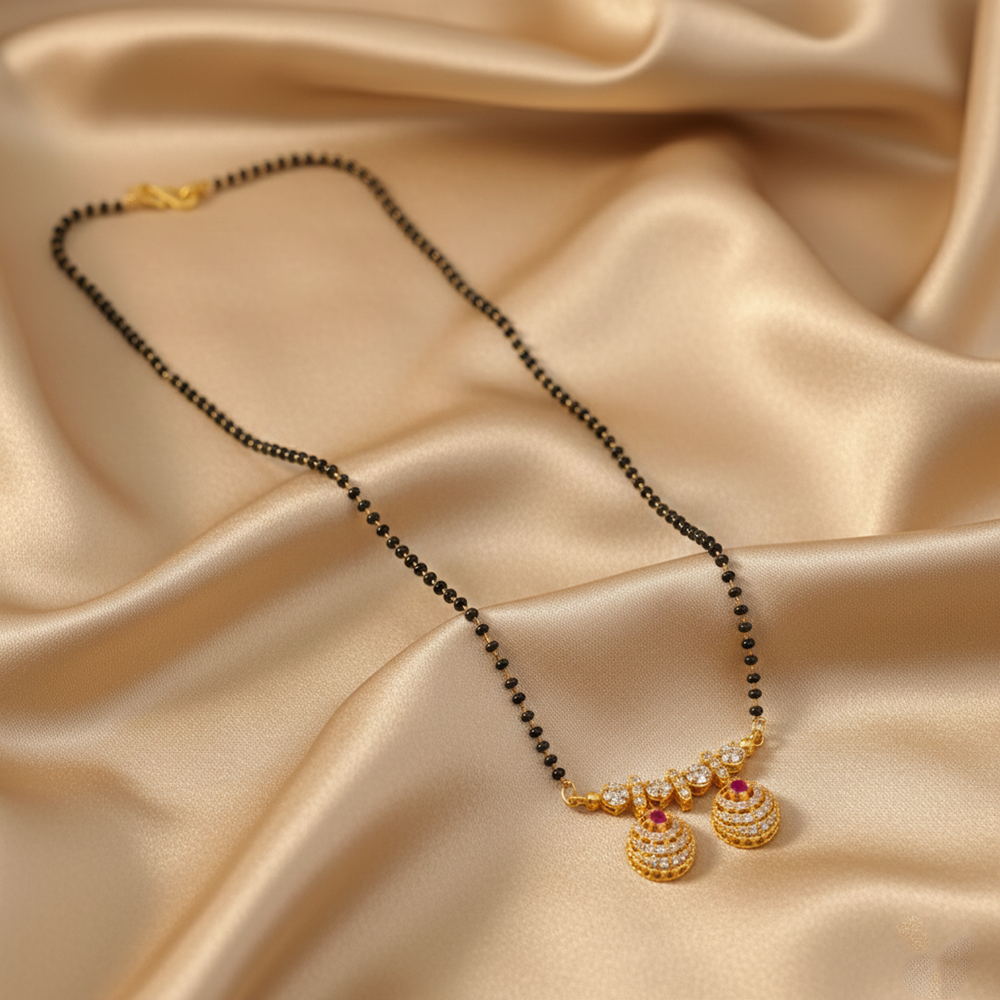 The99Jewel Timeless Petal Motif Brass AD Mangalsutra with Sparkle