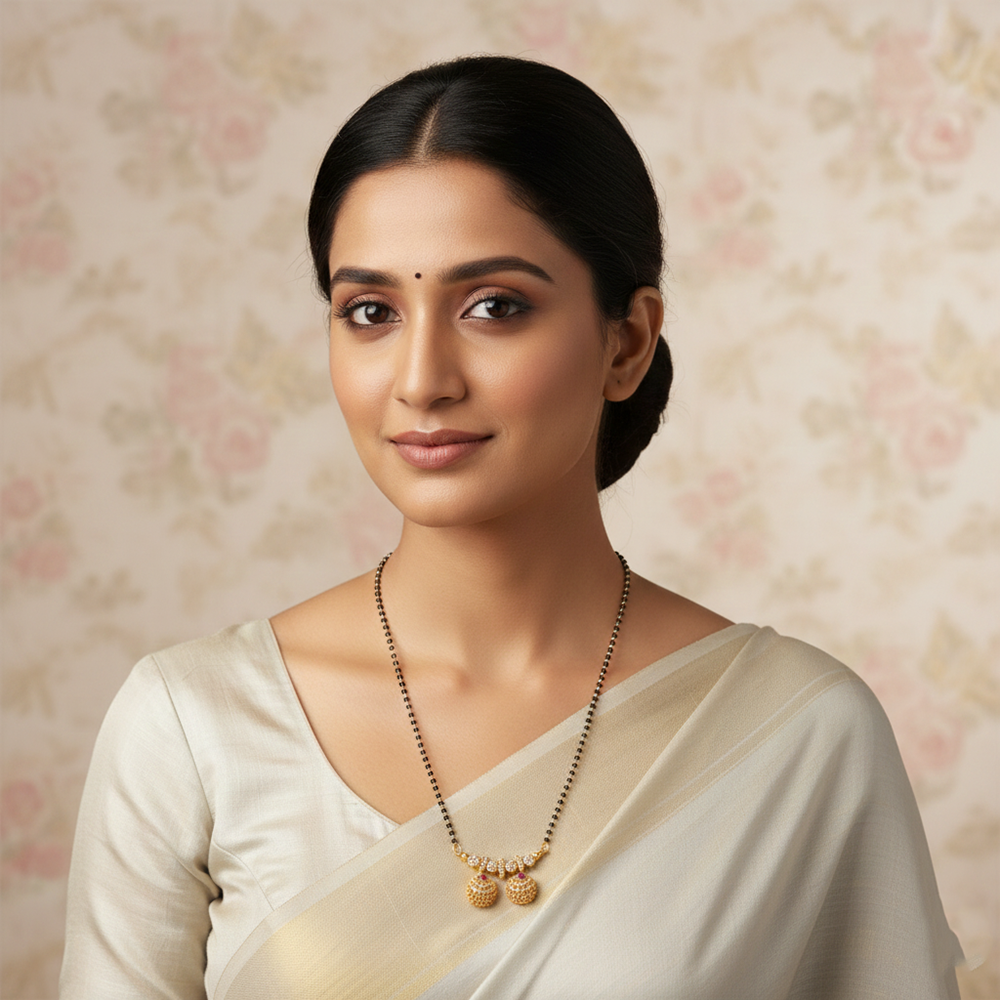The99Jewel Timeless Petal Motif Brass AD Mangalsutra with Sparkle