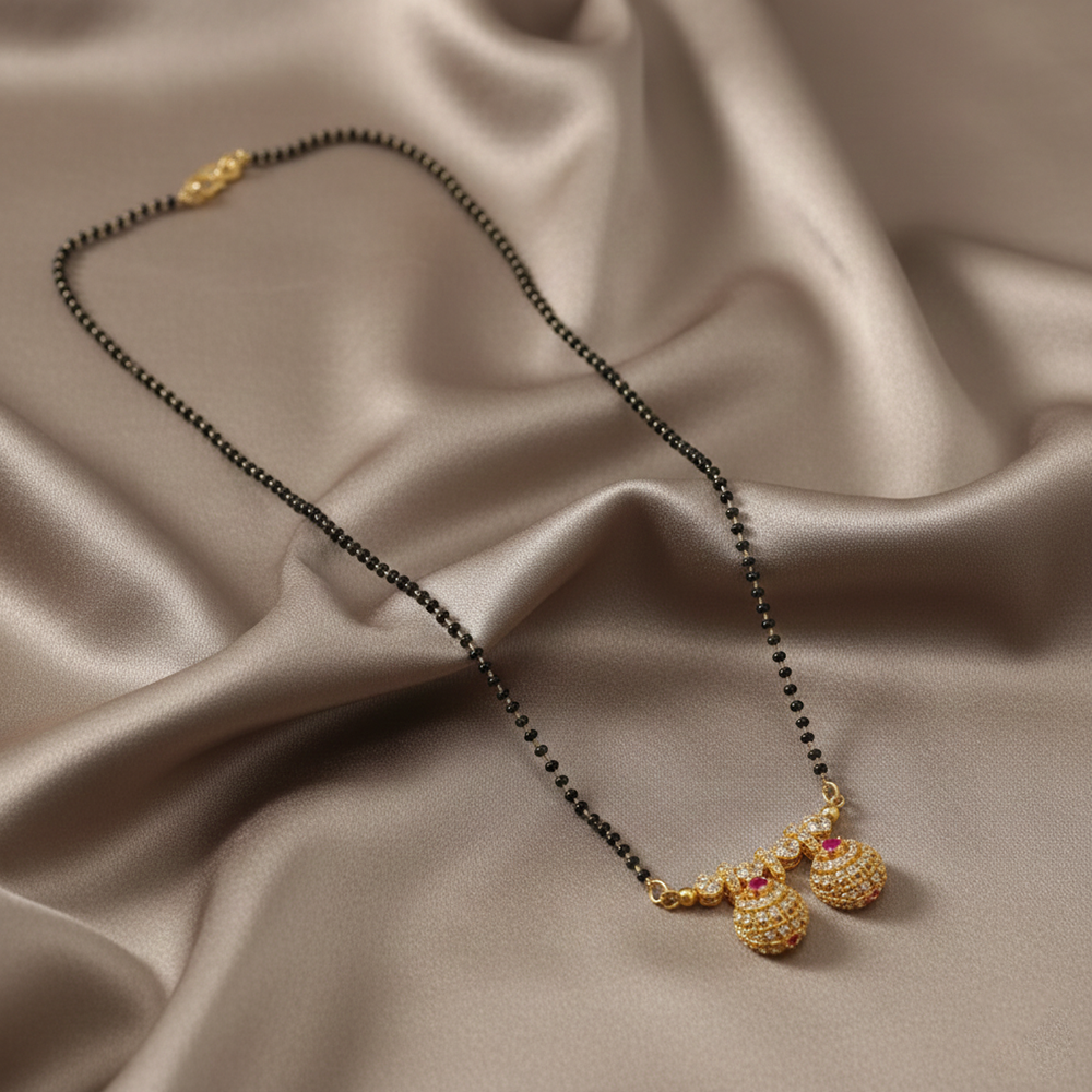 The99Jewel Timeless Petal Motif Brass AD Mangalsutra with Sparkle