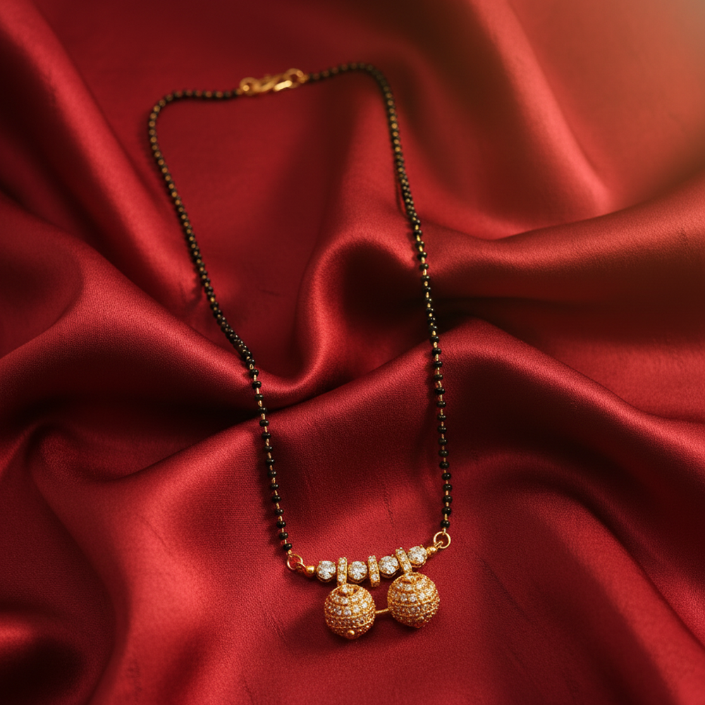 The99Jewel Timeless Petal Motif Brass AD Mangalsutra with Subtle Sparkle