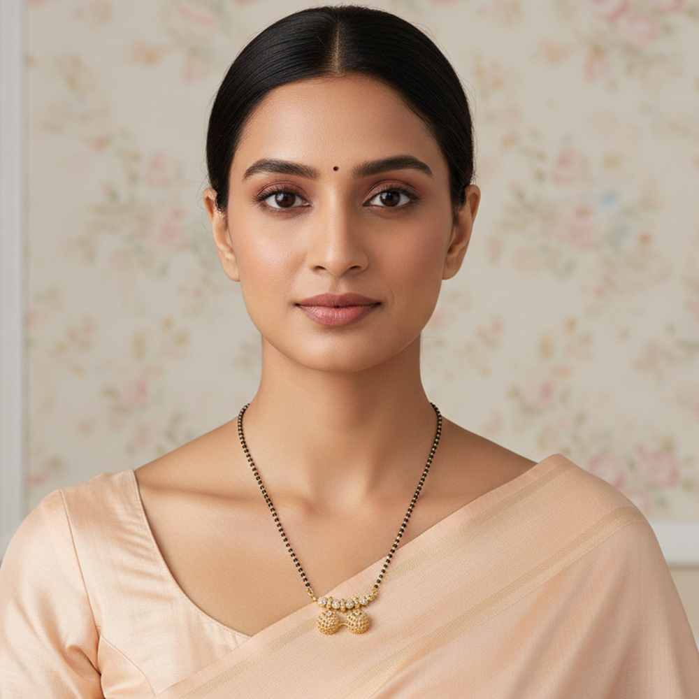 The99Jewel Timeless Petal Motif Brass AD Mangalsutra with Subtle Sparkle