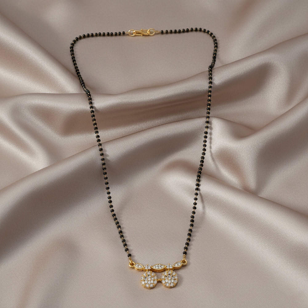 The99Jewel Modern Muse Floral Brass AD Mangalsutra with Traditional Black Beads