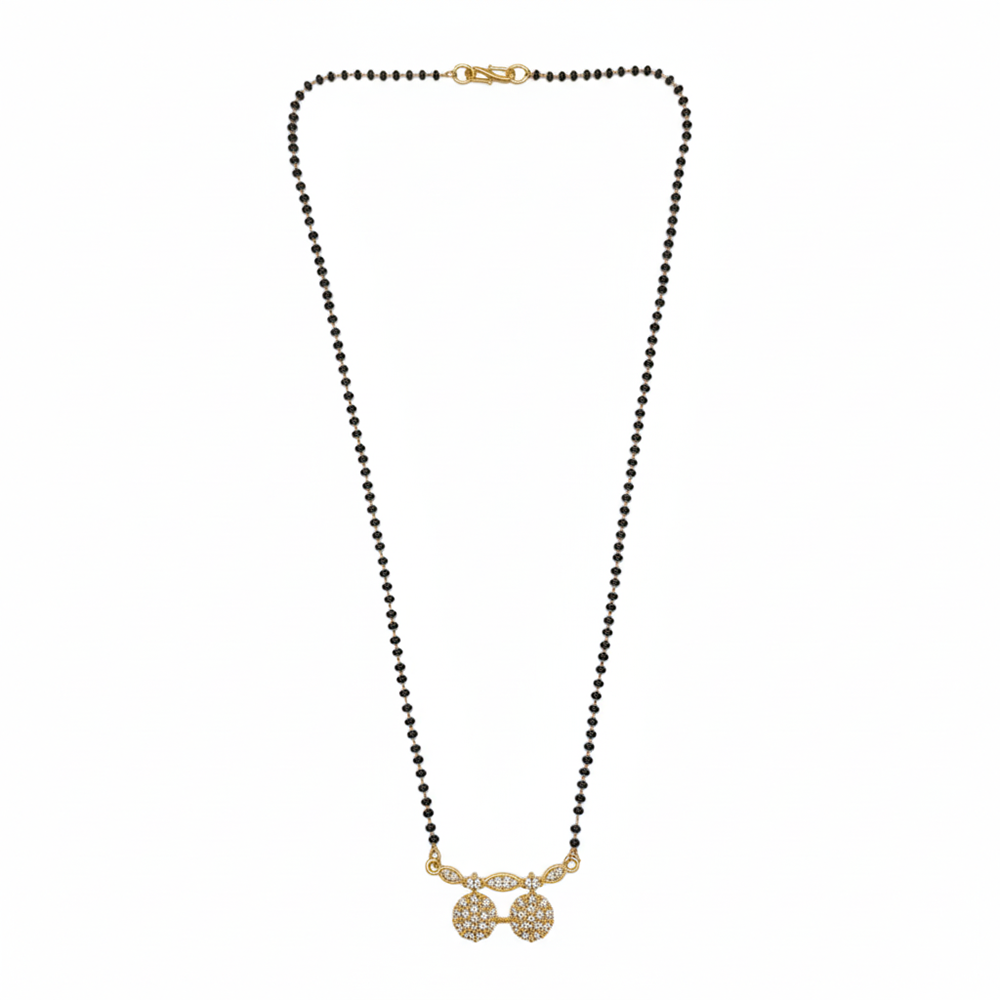 The99Jewel Modern Muse Floral Brass AD Mangalsutra with Traditional Black Beads