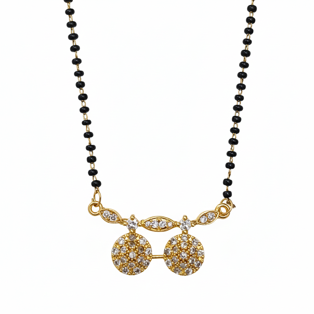 The99Jewel Modern Muse Floral Brass AD Mangalsutra with Traditional Black Beads