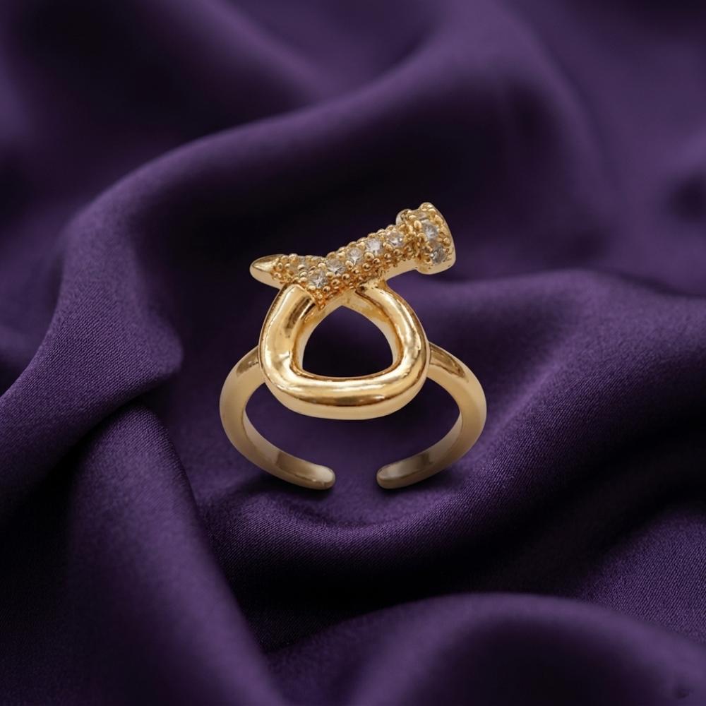 The99Jewel Gold Plated American Diamond And Brass Adjustable Ring