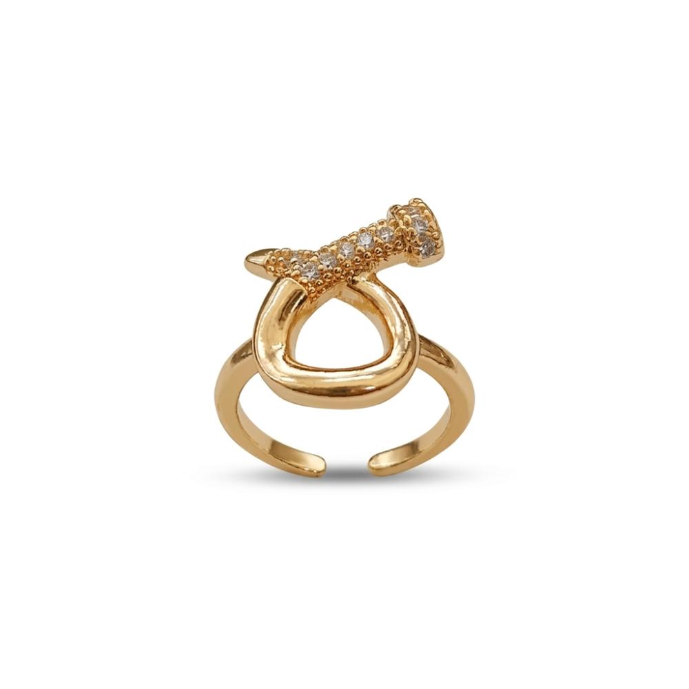 The99Jewel Gold Plated American Diamond And Brass Adjustable Ring