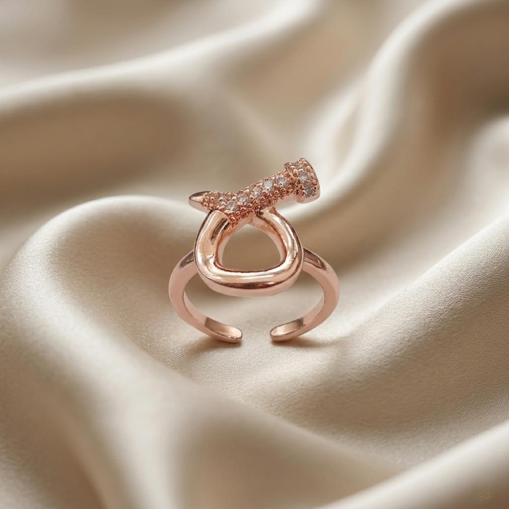 The99Jewel Rose Gold Plated American Diamond And Brass Adjustable Ring