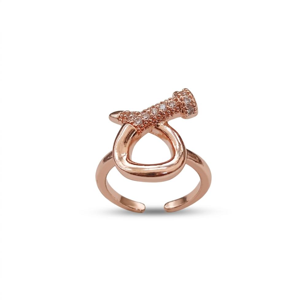 The99Jewel Rose Gold Plated American Diamond And Brass Adjustable Ring