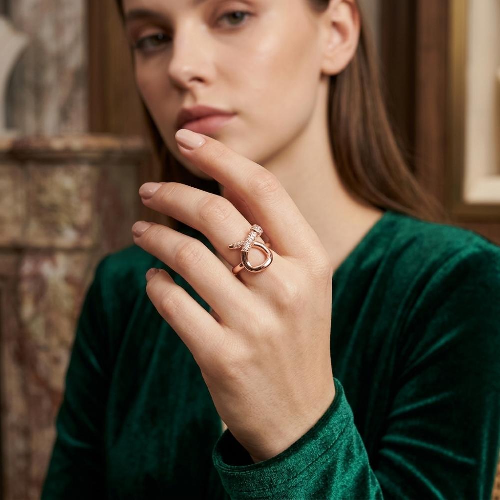 The99Jewel Rose Gold Plated American Diamond And Brass Adjustable Ring