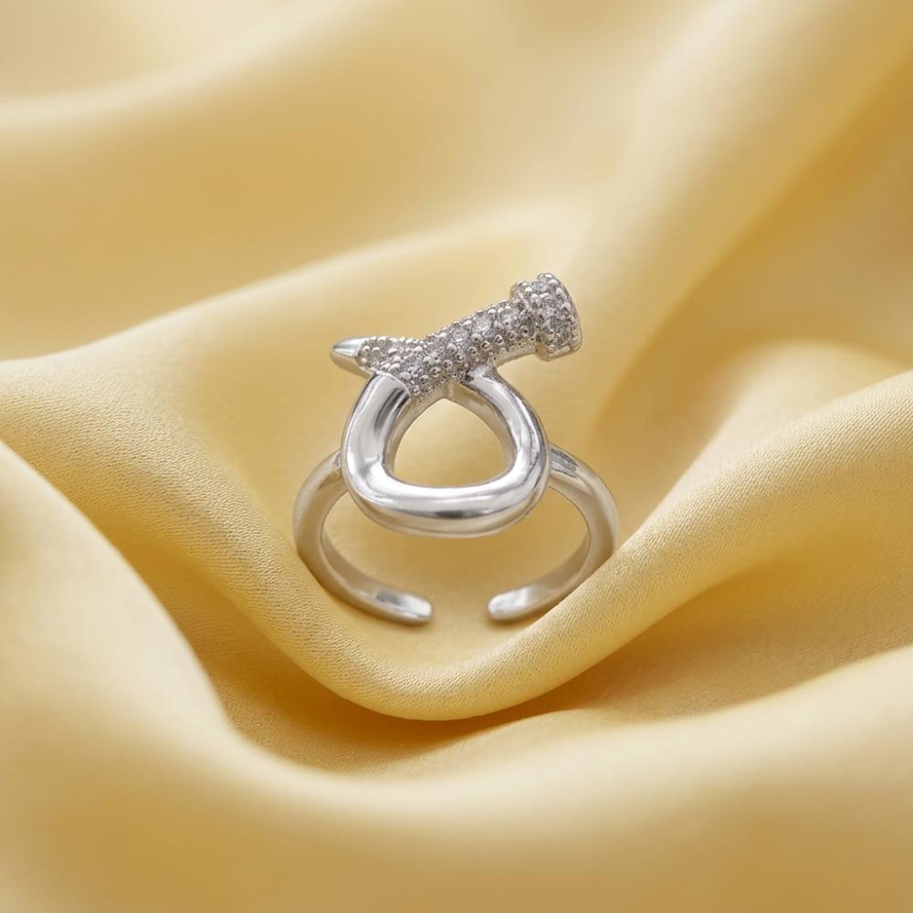 The99Jewel Silver Plated American Diamond And Brass Adjustable Ring