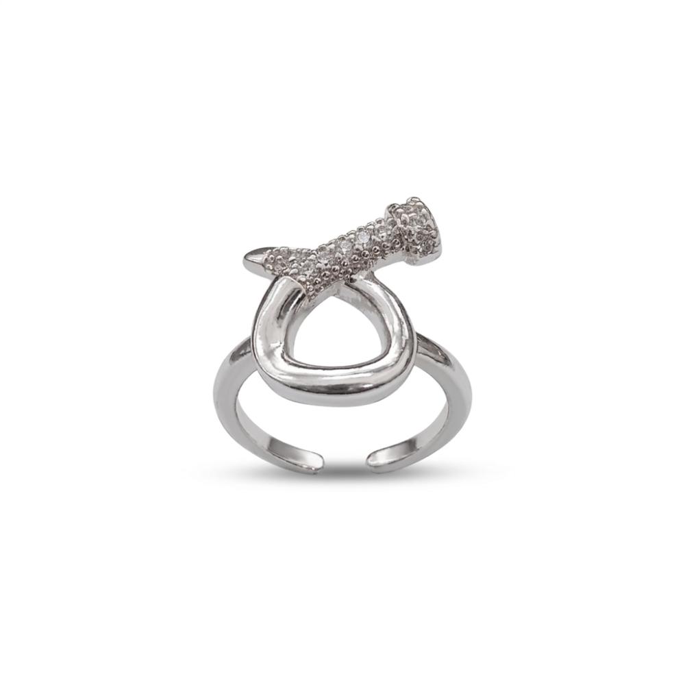 The99Jewel Silver Plated American Diamond And Brass Adjustable Ring