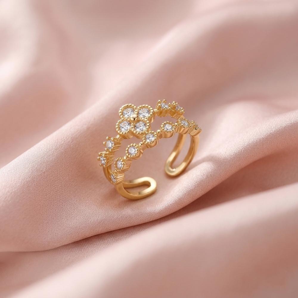 The99Jewel Gold Plated American Diamond And Brass Adjustable Ring