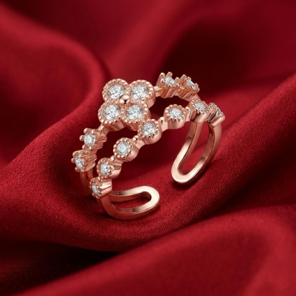 The99Jewel Rose Gold Plated American Diamond And Brass Adjustable Ring