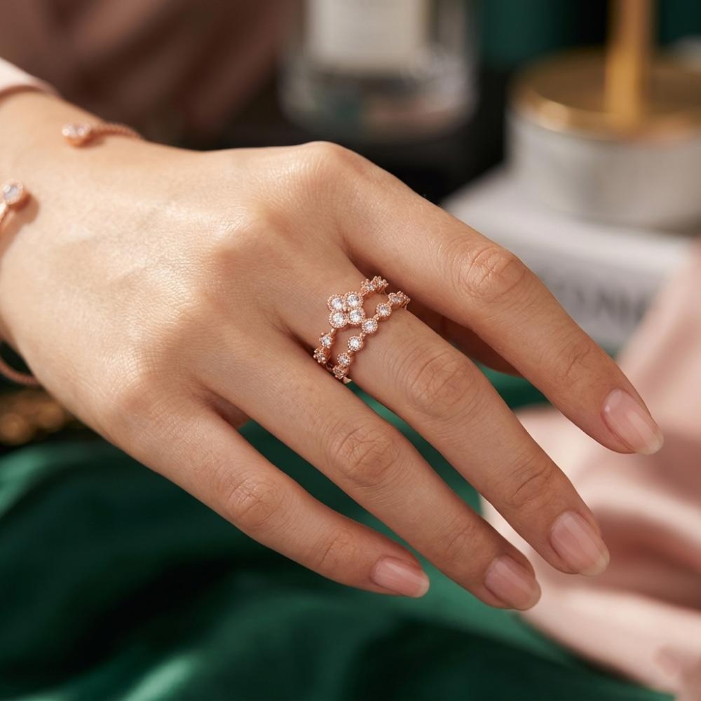 The99Jewel Rose Gold Plated American Diamond And Brass Adjustable Ring