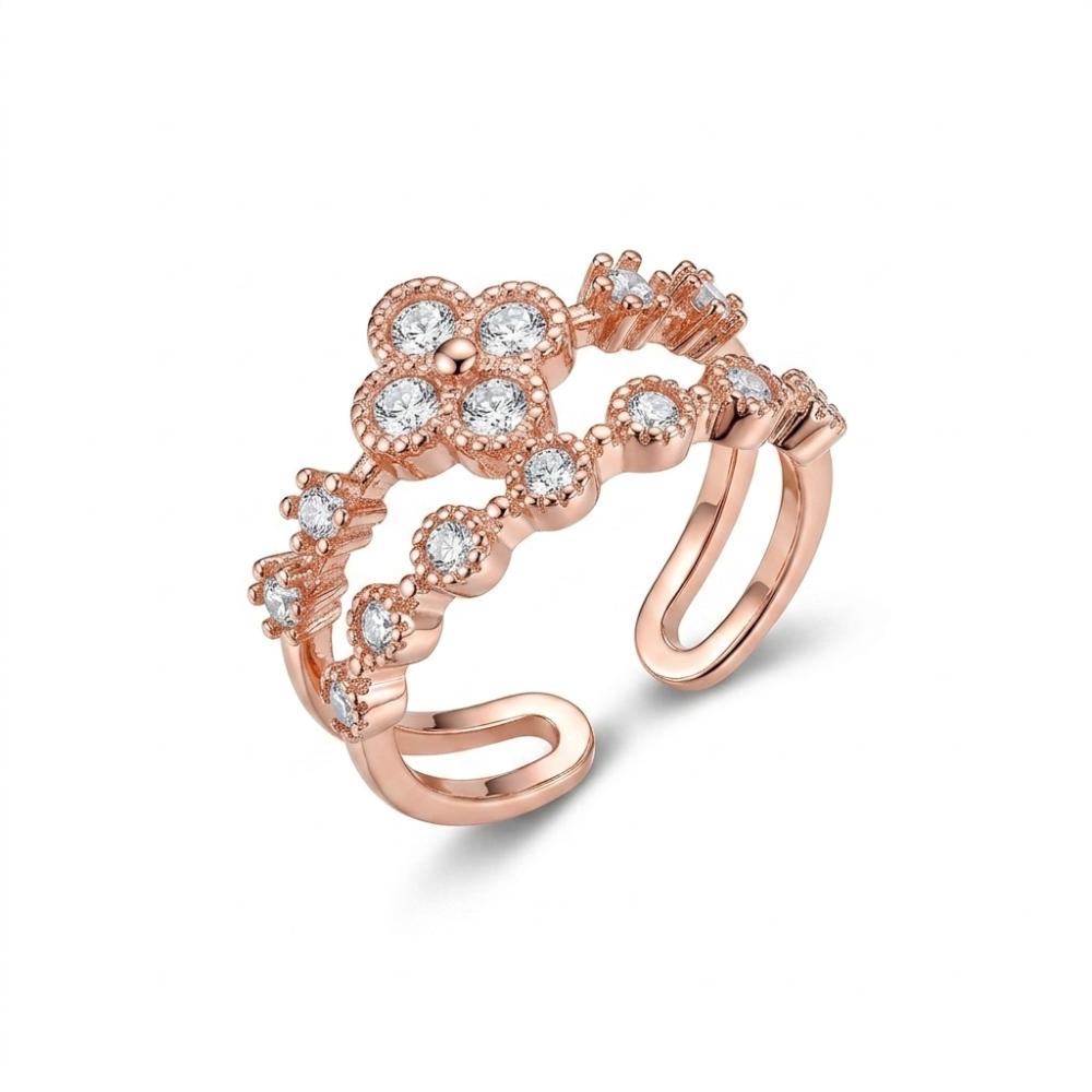 The99Jewel Rose Gold Plated American Diamond And Brass Adjustable Ring