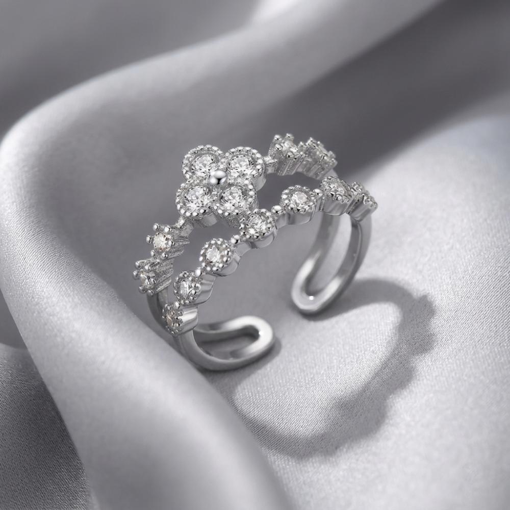 The99Jewel Silver Plated American Diamond And Brass Adjustable Ring