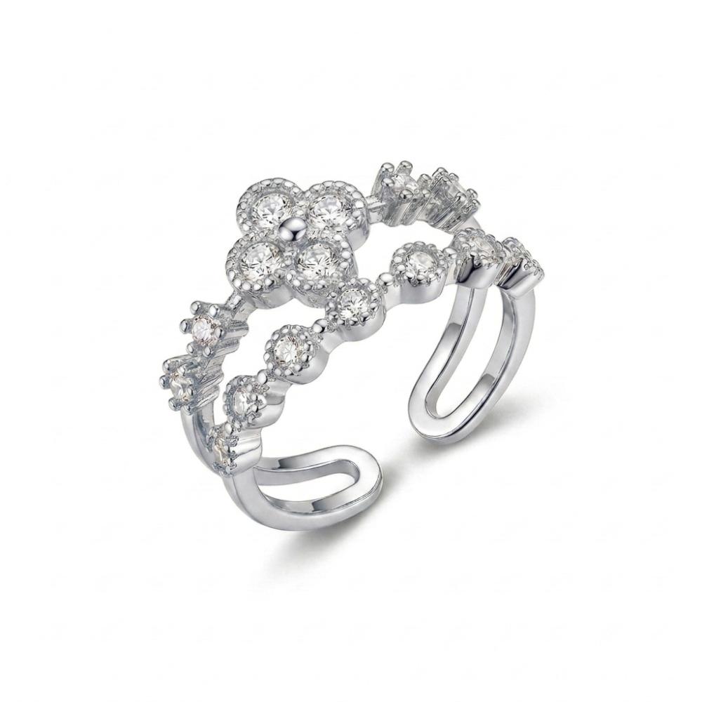 The99Jewel Silver Plated American Diamond And Brass Adjustable Ring