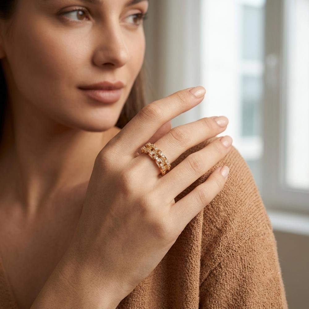 The99Jewel Gold Plated American Diamond And Brass Adjustable Ring