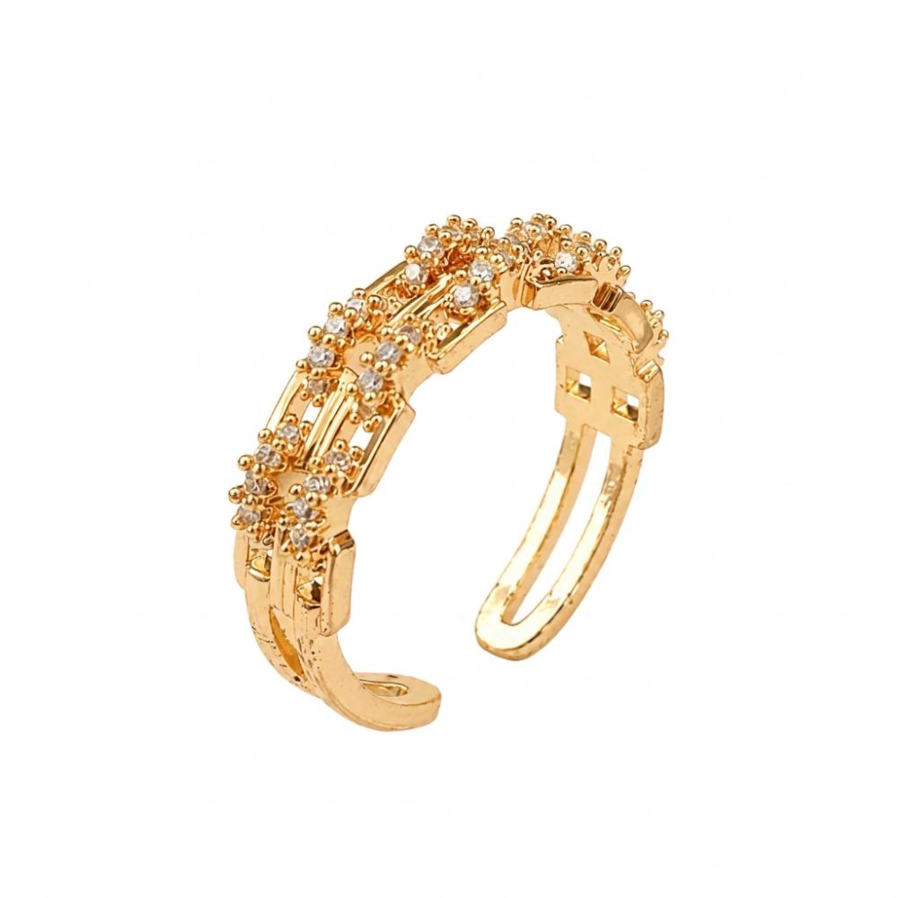 The99Jewel Gold Plated American Diamond And Brass Adjustable Ring