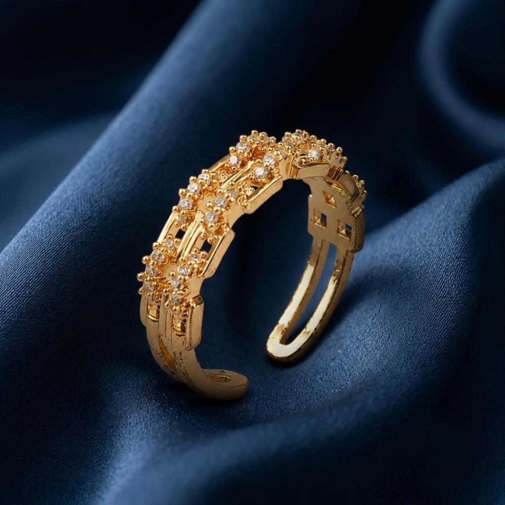 The99Jewel Gold Plated American Diamond And Brass Adjustable Ring