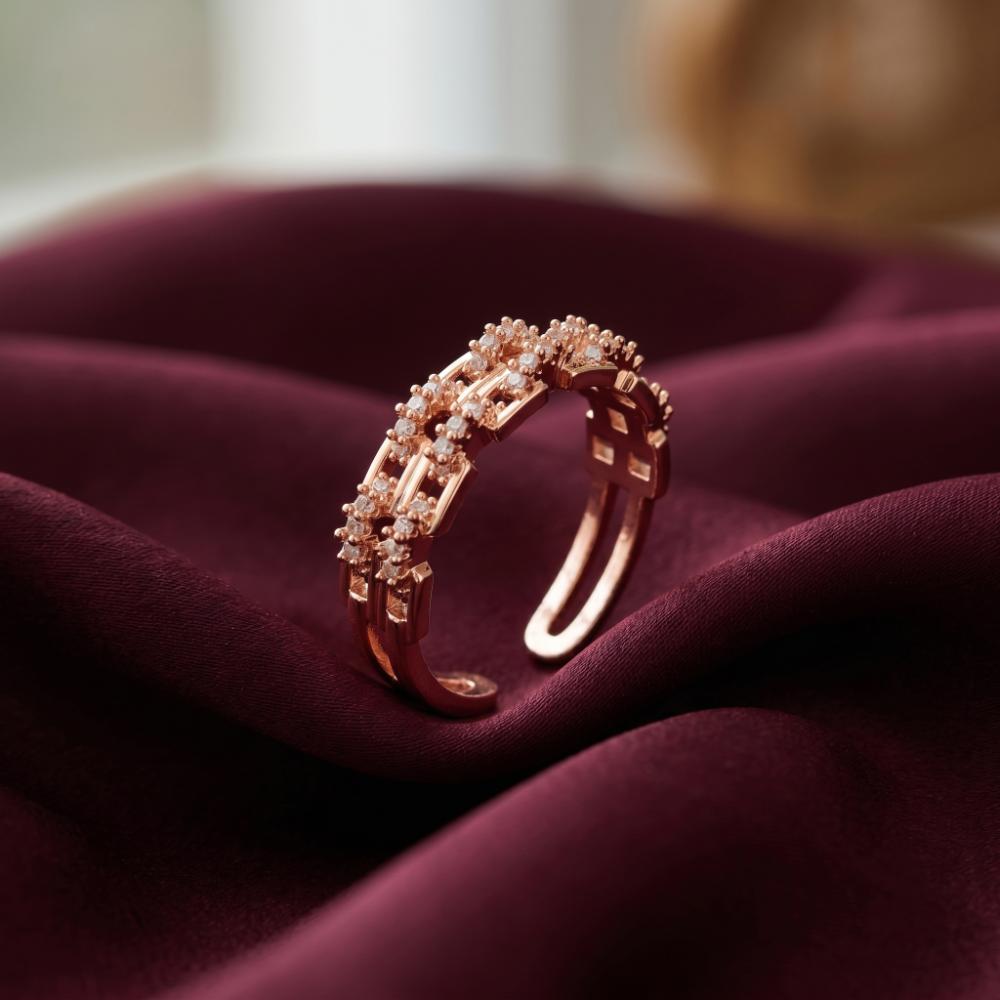 The99Jewel Rose Gold Plated American Diamond And Brass Adjustable Ring