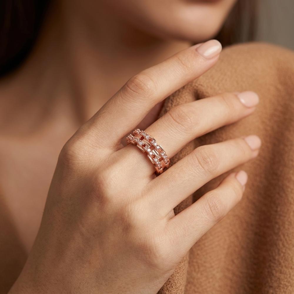 The99Jewel Rose Gold Plated American Diamond And Brass Adjustable Ring