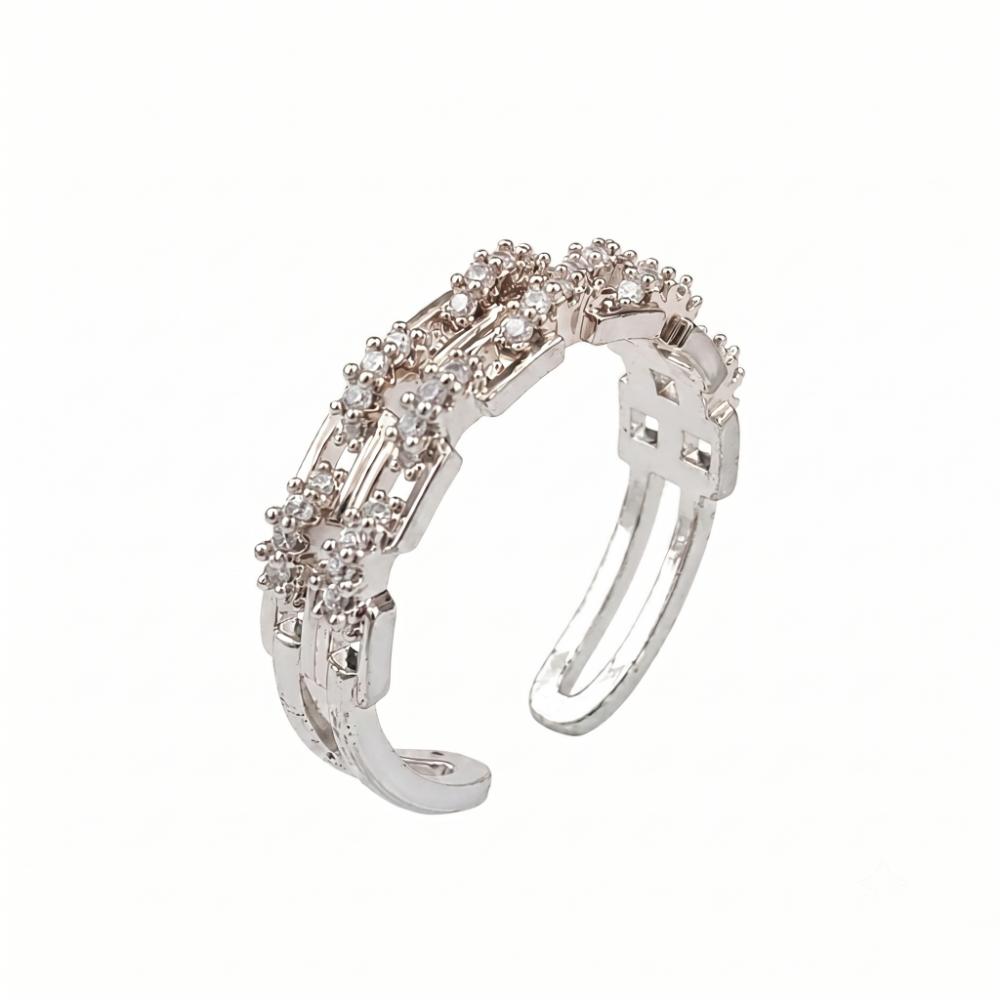 The99Jewel Silver Plated American Diamond And Brass Adjustable Ring