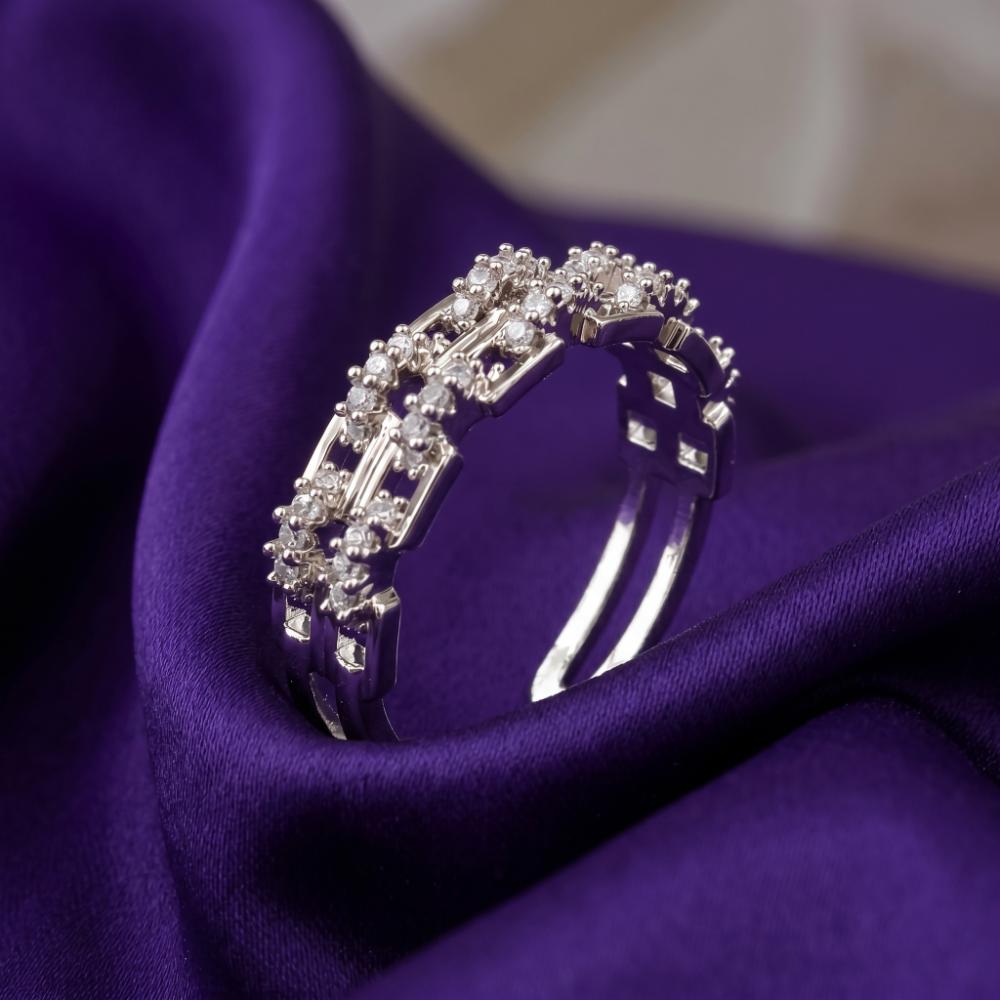 The99Jewel Silver Plated American Diamond And Brass Adjustable Ring