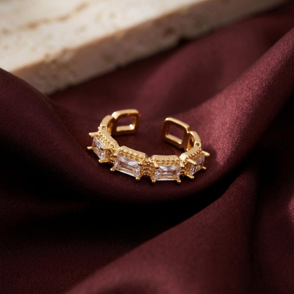 The99Jewel Gold Plated American Diamond And Brass Adjustable Ring