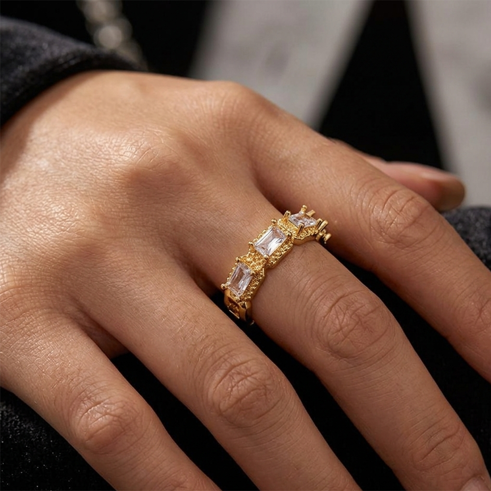 The99Jewel Gold Plated American Diamond And Brass Adjustable Ring