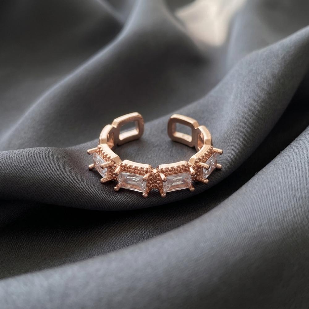 The99Jewel Rose Gold Plated American Diamond And Brass Adjustable Ring