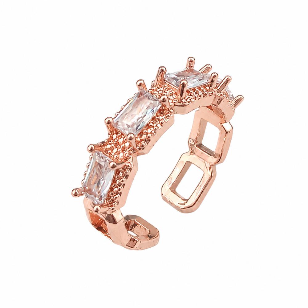 The99Jewel Rose Gold Plated American Diamond And Brass Adjustable Ring