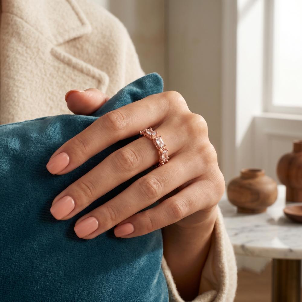 The99Jewel Rose Gold Plated American Diamond And Brass Adjustable Ring