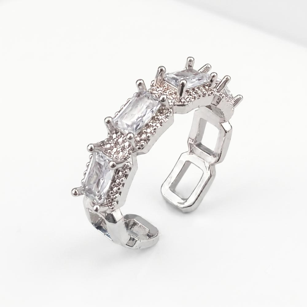 The99Jewel Silver Plated American Diamond And Brass Adjustable Ring