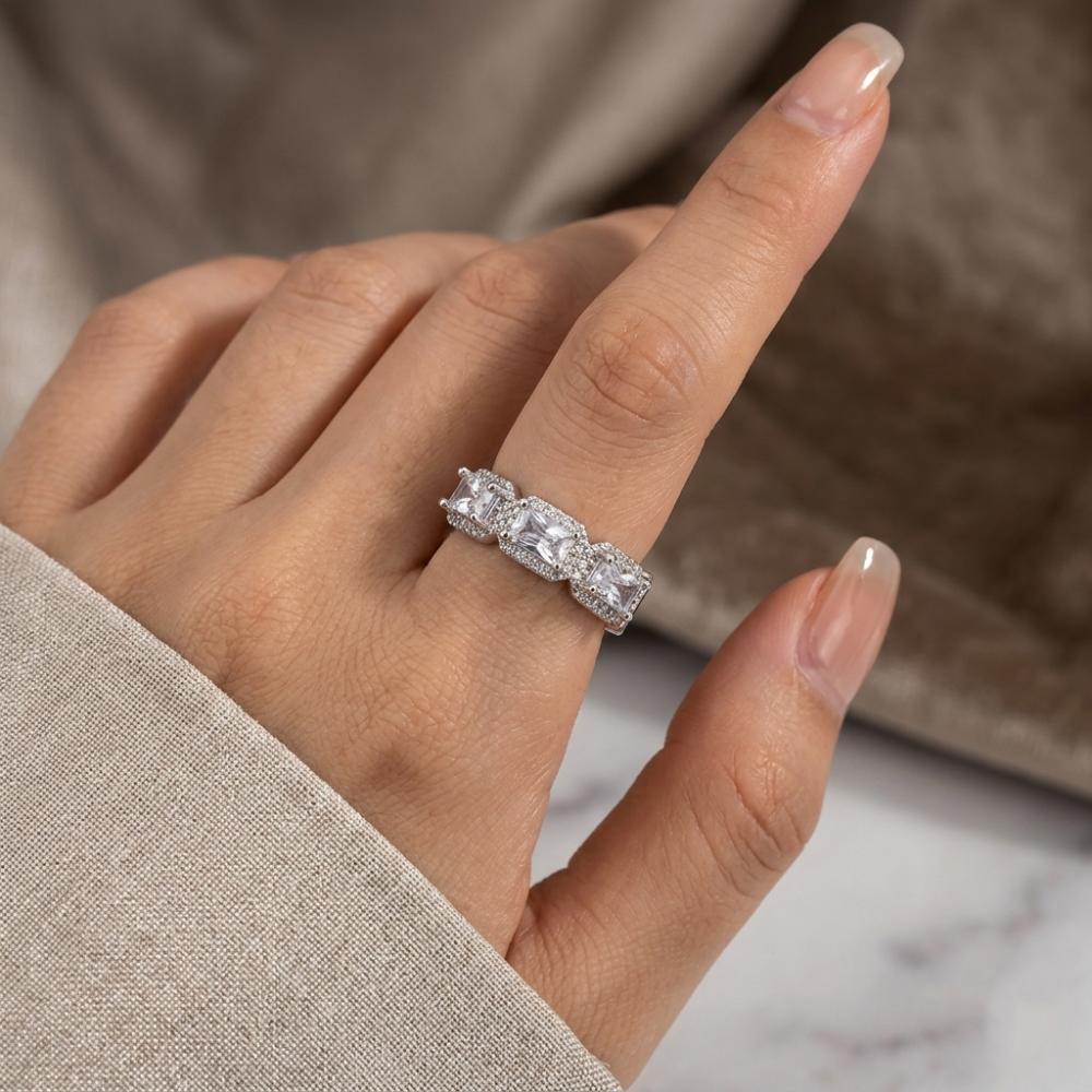 The99Jewel Silver Plated American Diamond And Brass Adjustable Ring